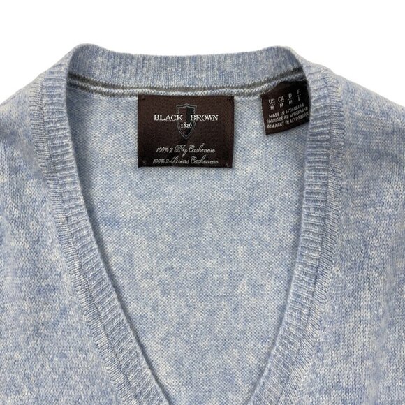 Black Brown 1826 Cashmere Sweater Men's Medium Blue Long Sleeve V-Neck - Picture 3 of 6
